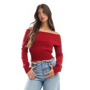Bershka red off the shoulder jumper